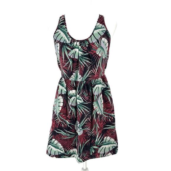 Madewell Dresses & Skirts - Madewell Silk Tropical Palm Print Racerback Mini Dress Sz 2 Black Green Red Mini